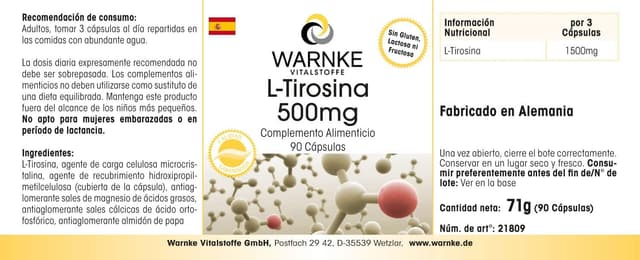 Thumbnail 5 de Warnke L‑Tirosina 500 mg 90 capsule vegane 💊