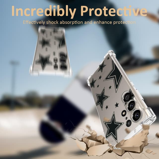 Detalle de CAROKI Clear Case for Samsung Galaxy S24 Ultra (6.8") – Black Star clear TPU bumper phone case