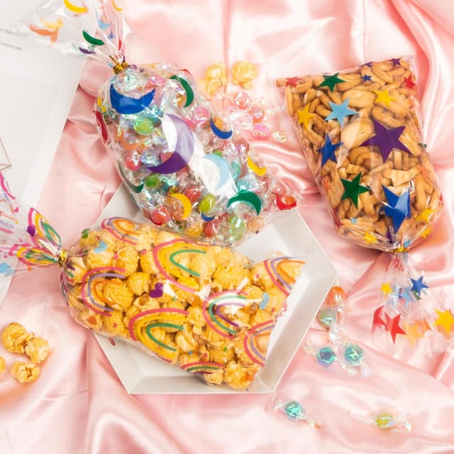 Thumbnail 4 de 100 Pcs Cellophane Treat Bags Rainbow Stars and Dots ⌛🎉