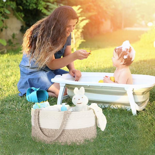 Detalle 2 de Maliton Baby Windel Caddy Organizer mit herausnehmbaren Fächern, 38 x 26 x 18 cm – braun