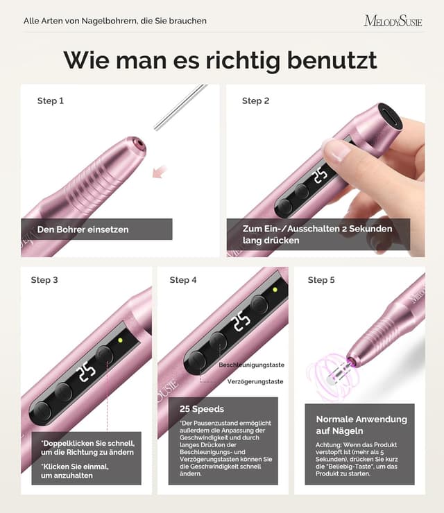 Thumbnail 4 de MelodySusie PC180G Kabelloser Nagelfräser 25000 U/min