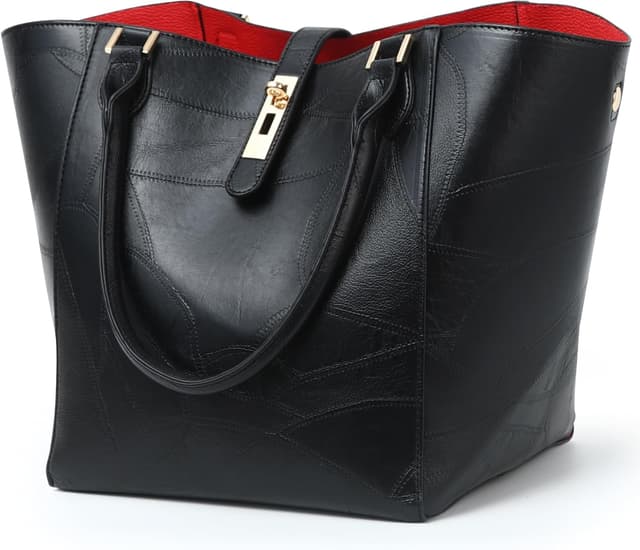 Detalle de sqlp Shopper Tasche Damen mit großem Innenraum und PU-Leder – 28 x 21 x 29 cm, A4 & 13-Zoll-kompatibel