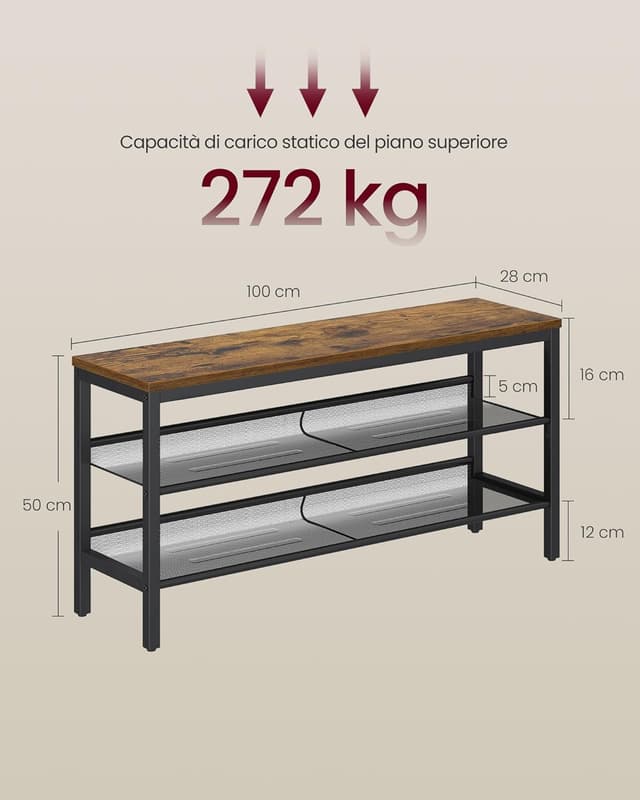 Detalle 2 de VASAGLE Panca Scarpiera 3 Ripiani 28x100x50 cm