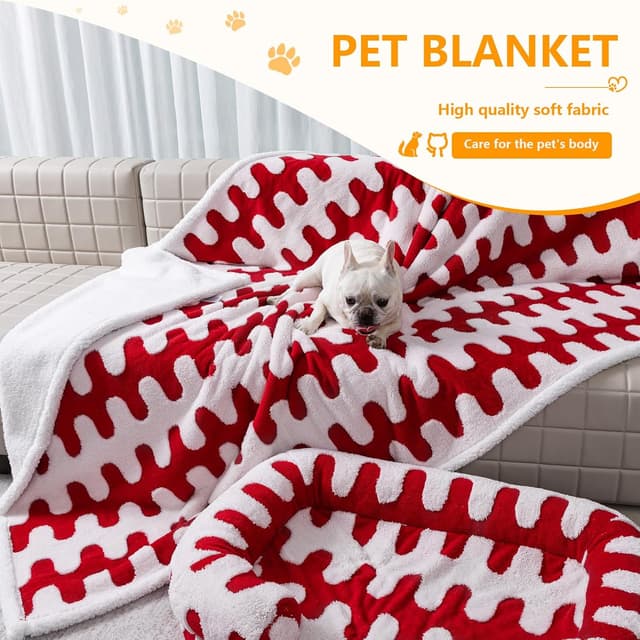 Detalle 2 de Maidewow Waterproof Pet Blanket in Red Wave Jacquard & Sherpa Fleece (M)