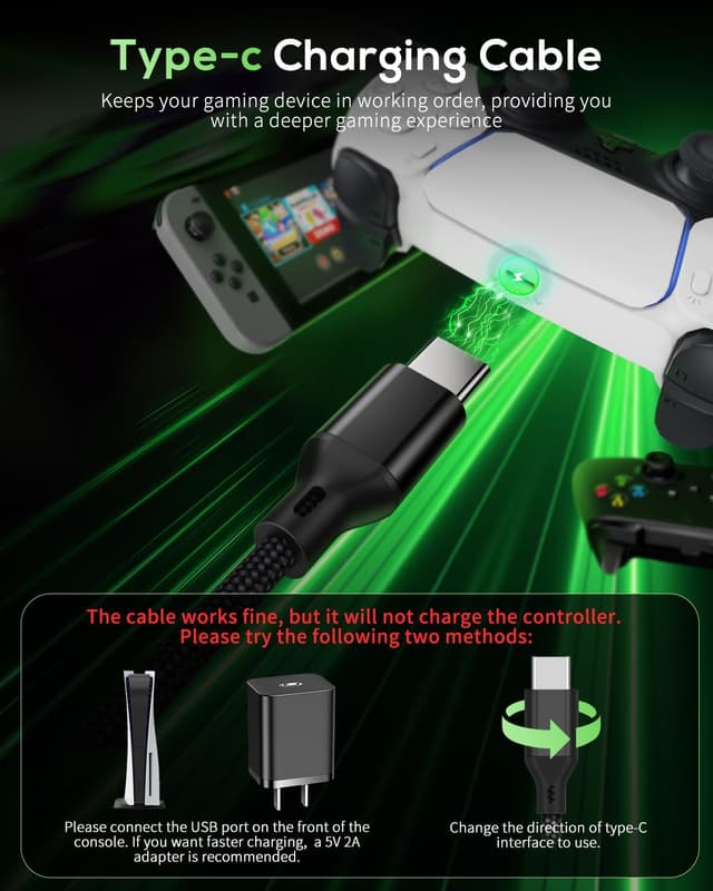 Detalle 2 de MENEEA USB-C Charging Cable 10ft for PS5 PS5 Pro Xbox Switch
