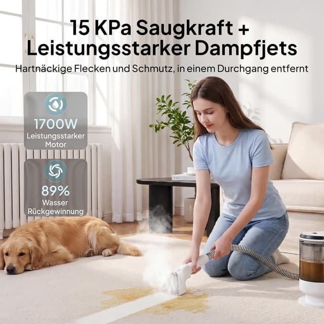 Detalle de Livatro Polsterreiniger/Nasssauger Waschsauger mit Dampf – 15 kPa, 1,6-Liter Wassertank, Selbstreinigung