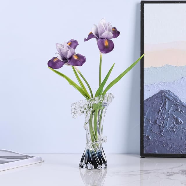 Thumbnail 6 de Vase LINYTHER en verre soufflé à la main dégradé bleu/blanc transparent, style mer et vagues