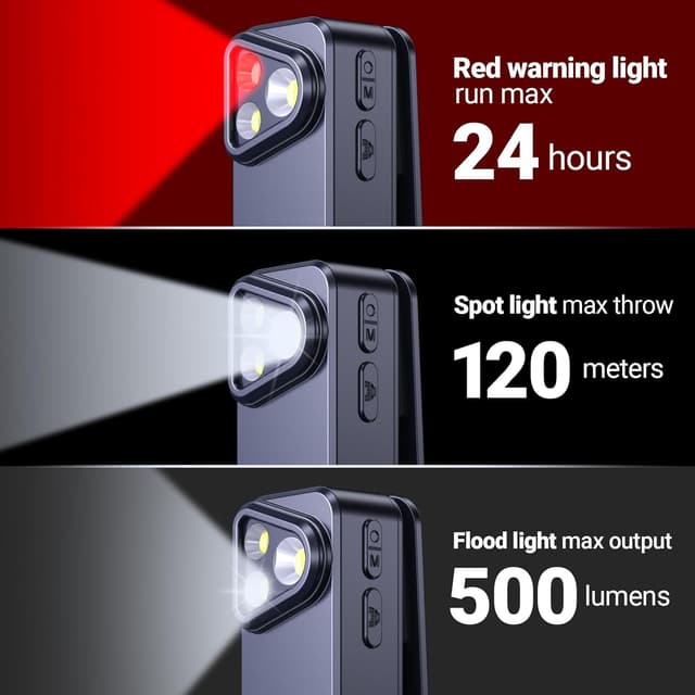 Detalle de Preciva Rechargeable EDC Torch (500 Lumens) with Spotlight, Floodlight & Red Warning Light