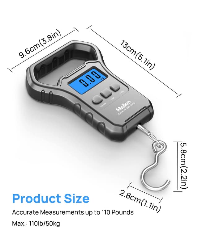 Detalle de Meilen Fish Scale luggage scale (110lb/50kg) with backlit LCD and large handle