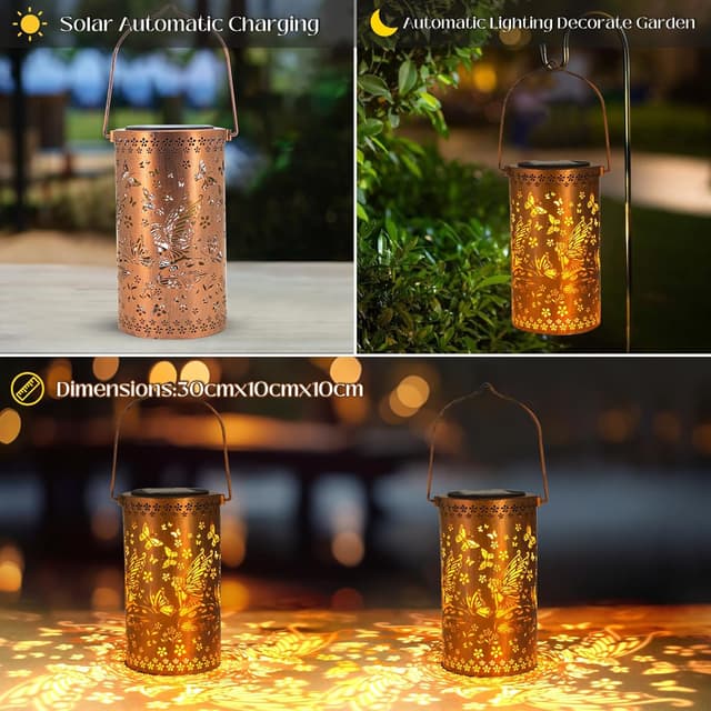Thumbnail 6 de 2 Pack Fairy Solar Lanterns Outdoor Hanging Lantern Lights with Butterfly Hollowed-Out Metal Design