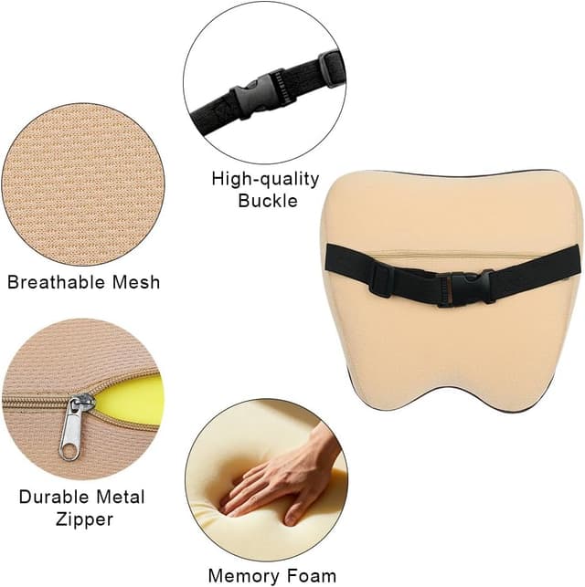 Detalle de Alaoo Cuscino Poggiatesta Auto ortopedico con supporto collo e spalle, rimovibile e traspirante (beige, 1 pezzo)