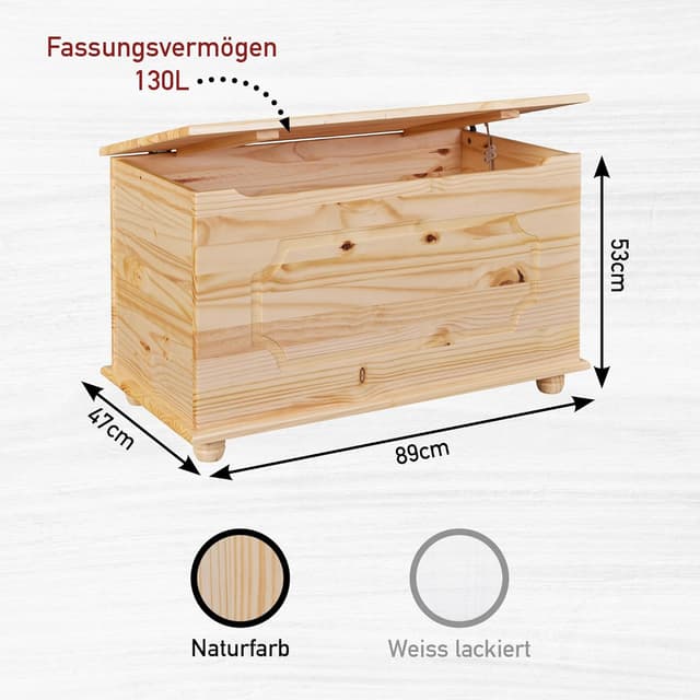 Detalle de Cassapanca portaoggetti in legno massiccio Inter Link Emel Naturel, con coperchio a cerniera