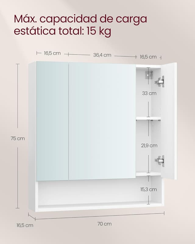 Detalle 1 de VASAGLE Kailyn Armario Baño Gris Paloma
