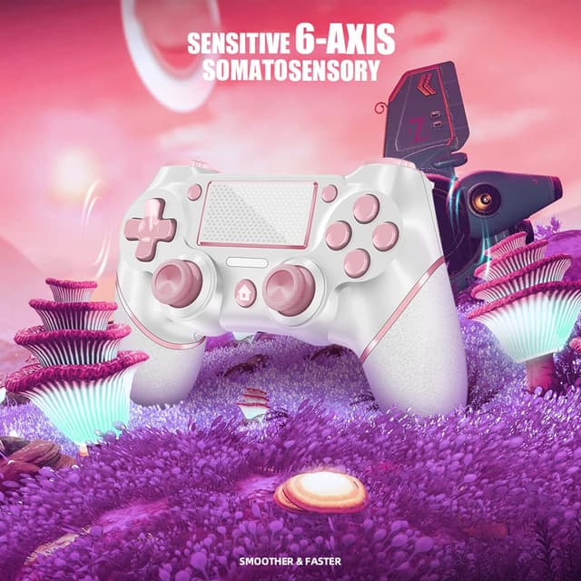 Detalle de AceGamer 2er-Set Wireless Controller für PS4/PS4 Pro/PS4 Slim & PC (Rosa/Weiß) mit Turbo, Touchpad und 6-Achsen-Gyro