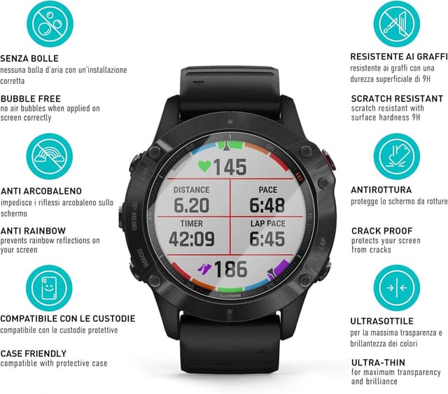 Detalle de smartect Vetro Temperato per Garmin Fenix 6 / 6 Pro (3 pezzi, Clear) anti-graffio 9H, compatibile