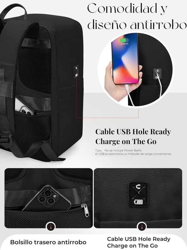 Detalle 2 de RuoSien Mochila Cabina con USB y Bolsillo Antirrobo ✈
