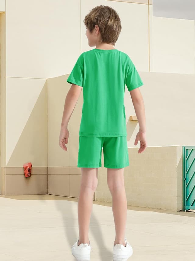 Detalle 2 de Hotfiary boy & girl 2-piece cotton summer set (short-sleeve T-shirt and shorts) for toddlers and kids