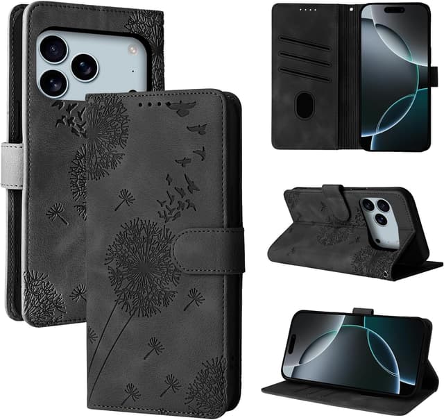 Detalle de Rostsant Handyhülle für iPhone 17 Pro Max 6,9 Zoll Löwenzahn – PU-Leder Flip Case mit Kartenfächern, magnetischem Verschluss und Standfunktion