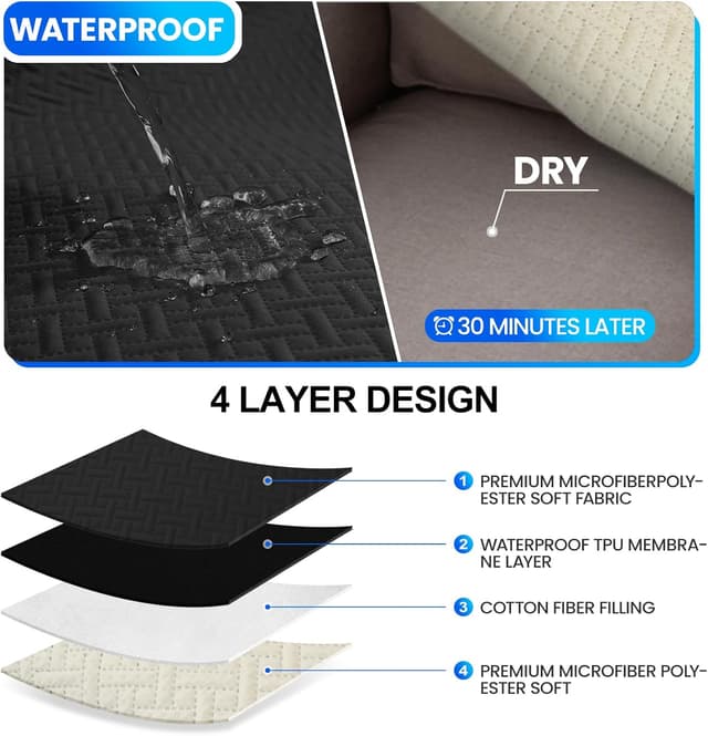 Detalle de CYCMACO copridivano impermeabile 3 posti nero, antiscivolo con tasche laterali e braccioli