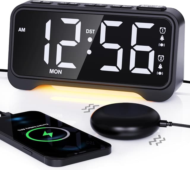 Detalle de ROCAM Alarm Clock for Heavy Sleepers with Bed Shaker, Loud Alarm, Dual Alarm & Dimmable LED Display