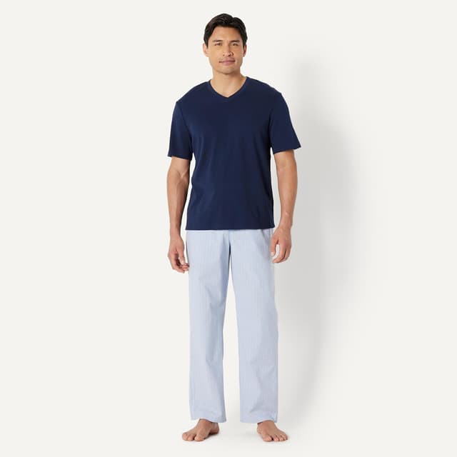 Detalle de Amazon Essentials men’s cotton stretch poplin pyjama set with jersey T-shirt