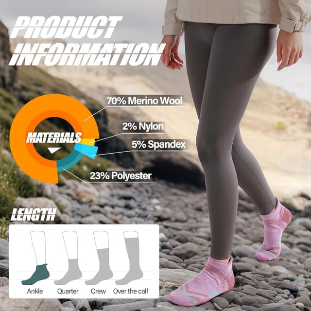 Thumbnail 4 de ANTSANG Merino Wool Ankle Hiking Socks 6 pairs