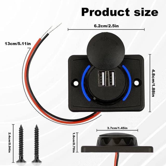 Detalle de Libershine Car USB Charger (Dual USB, 3.1A) 12-24V Waterproof Charging Panel for Motorcycles, Marine, Trucks & RVs