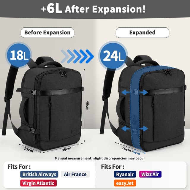 Detalle 2 de VSNOON Cabin Bag 24L Expandable 40x30x20