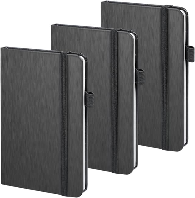 Detalle de ONAVIA A6 Taschen-Notizbuch 3er Pack – kleine Hardcover Journale mit Linien (Schwarz)