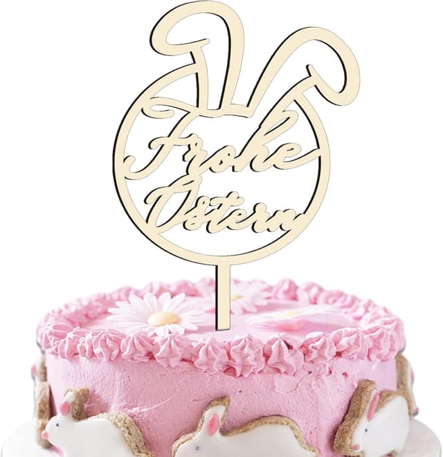 Detalle de Cake Topper Frohe Ostern aus Holz 12×23 cm