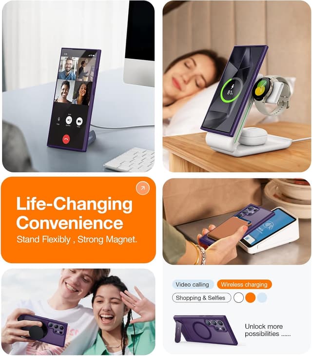 Detalle de TORRAS Strong Magnetic & Seamless Stand for Samsung Galaxy S24 Ultra Case (MagSafe fit, purple edge)