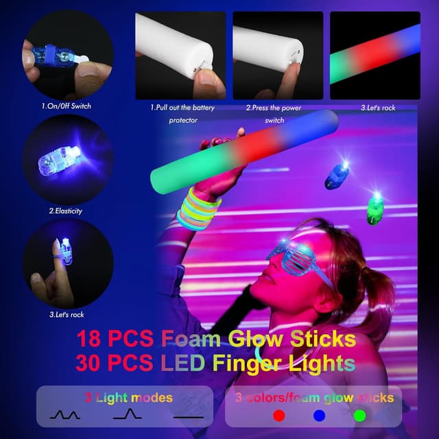 Thumbnail 6 de OLUPP 282-Piece Glow in the Dark Party Supplies Kit (Foam Sticks, LED Glasses, Finger Lights, Bunny & Cat Ears)