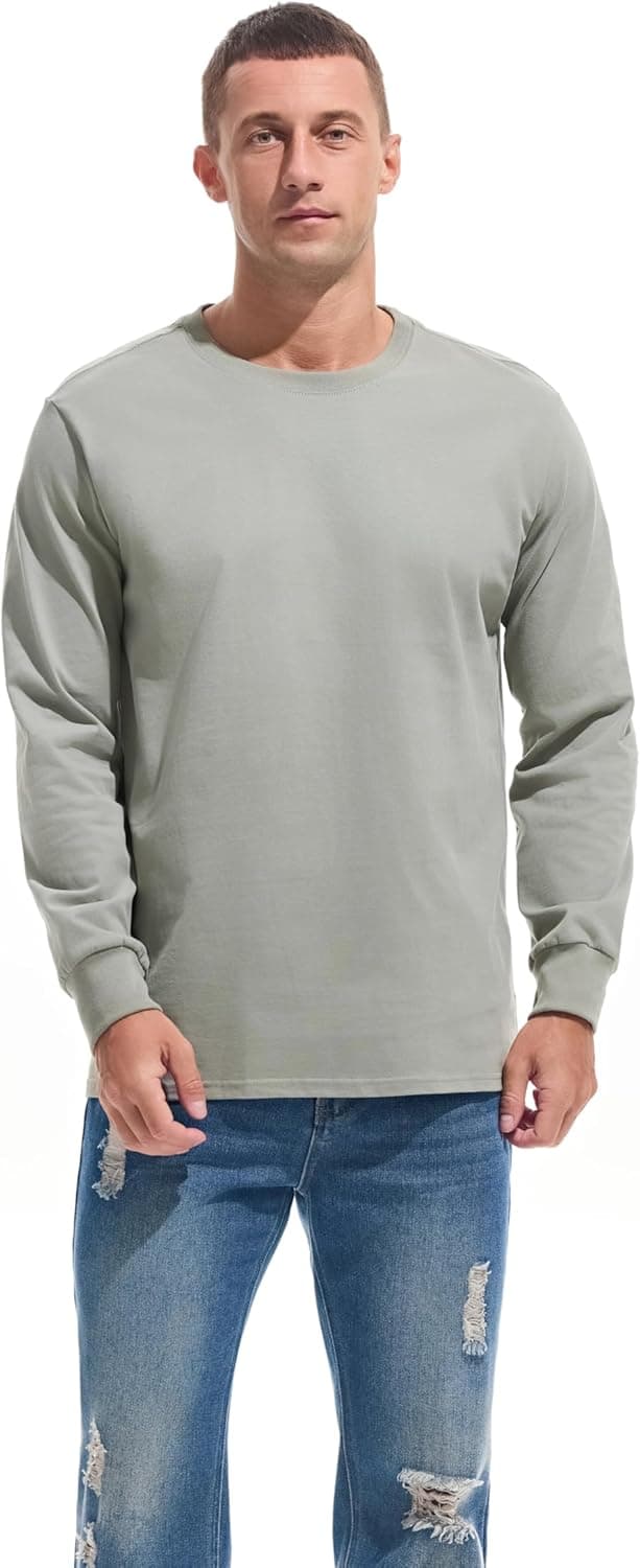 Detalle 2 de VEIISAR Herren dickes Rundhals-Langarmshirt aus 100% Baumwolle (Heavy Duty, pre-shrink)
