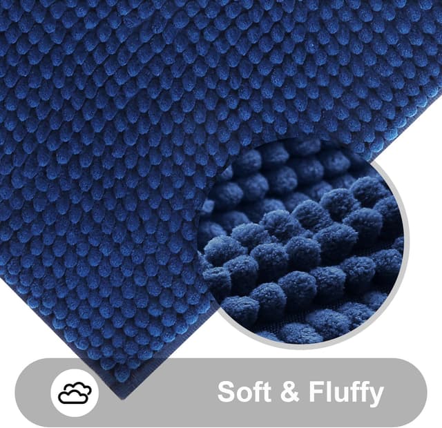 Detalle 2 de Smiry Non Slip Chenille Bath Mat (Extra Soft, Super Absorbent, Machine-Washable) – Navy Blue, 40 x 60 cm