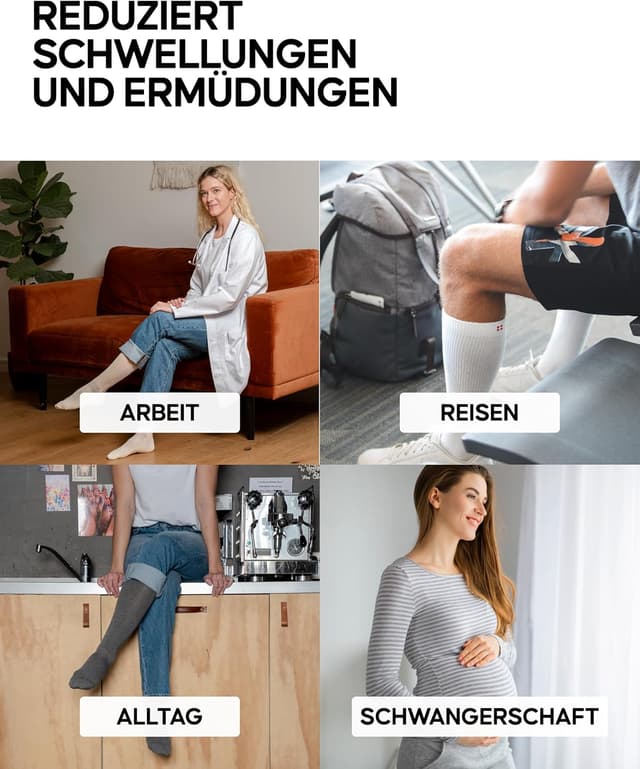 Detalle 2 de DANISH ENDURANCE Medizinische Kompressionsstrümpfe aus Bio-Baumwolle (14–18 mmHg) – Stützstrümpfe für Flug, Schwangerschaft & Sport