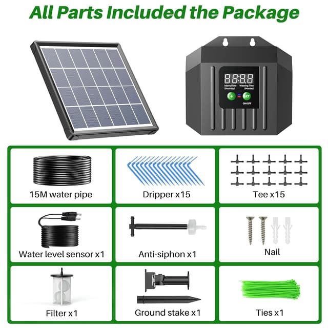 Thumbnail 6 de Biling Solar Drip Irrigation System Kit (15m) with Solar Automatic Watering Controller