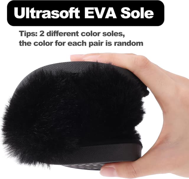 Detalle de Evshine Women’s Fuzzy Slippers with Cross Band & Memory Foam (Open Toe)