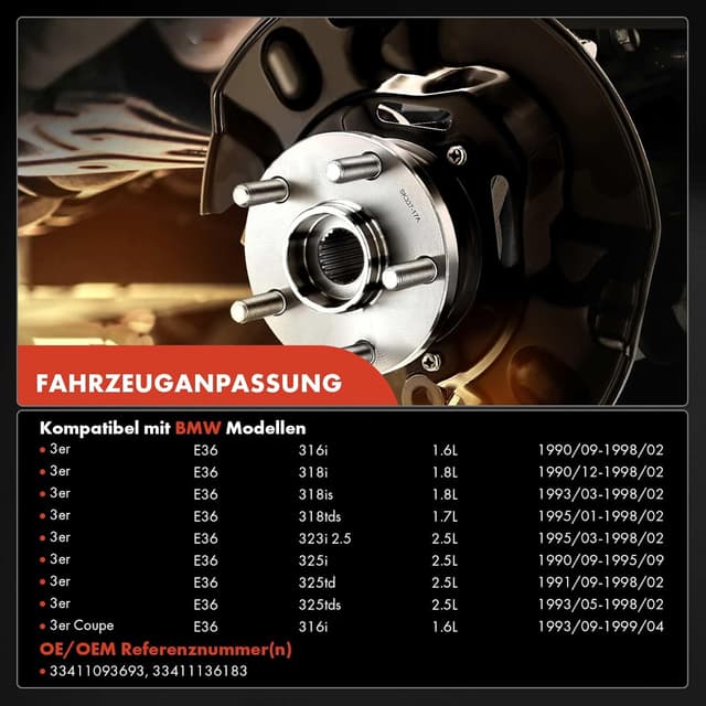 Detalle de Frankberg 2x Radlager Radlagersatz hinten links/rechts – kompatibel mit 3er E36 Cabrio/Coupé/Touring (Replace# 33411093693)