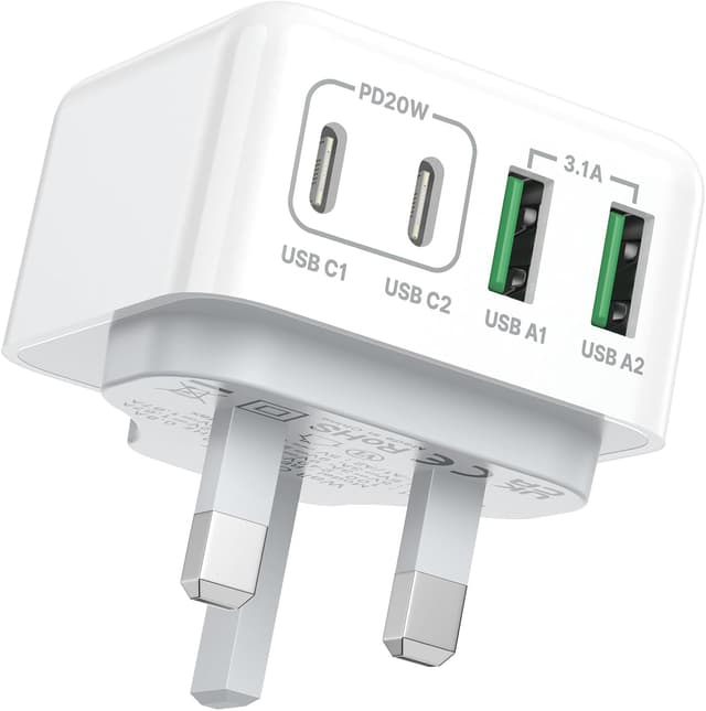 Detalle de USB C Plug UK 40W 4-Port Fast Charge Multi USB Charger (Dual PD + QC3.0)