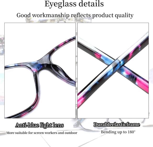 Detalle de Kerecsen 5 Pack Ladies Reading Glasses with Blue Light Blocking Lenses (Spring Hinge, Fashion Print Frames)