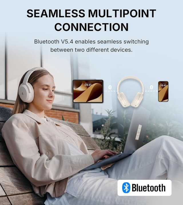 Detalle 2 de Edifier WH700NB Pro kabellose Over-Ear Kopfhörer mit ANC bis -43 dB, Hi-Res Audio, Bluetooth V5.4 und KI-Anrufen (Elfenbein)