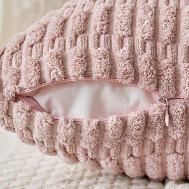 Detalle de MIULEE Pink Corduroy Cushion Covers (40 x 40 cm) – 2 Pack with Hidden Zipper