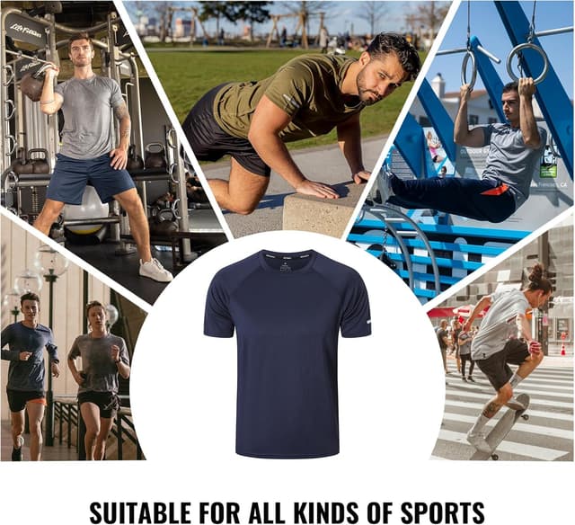 Detalle de Mens Gym Athletic Quick-Dry Sports T-Shirts with Moisture Wicking & Reflective Stripe