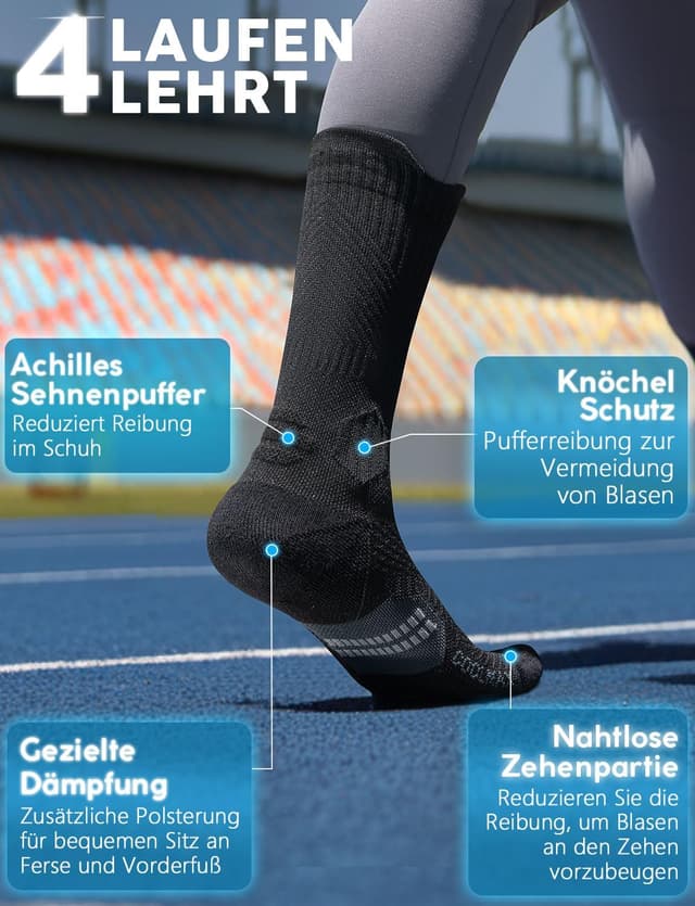 Detalle 2 de Juclise Bambus Kompressions-Laufsocken (15–20 mmHg) mit Coolmax – atmungsaktiv & blasenhemmend, 3er-Set