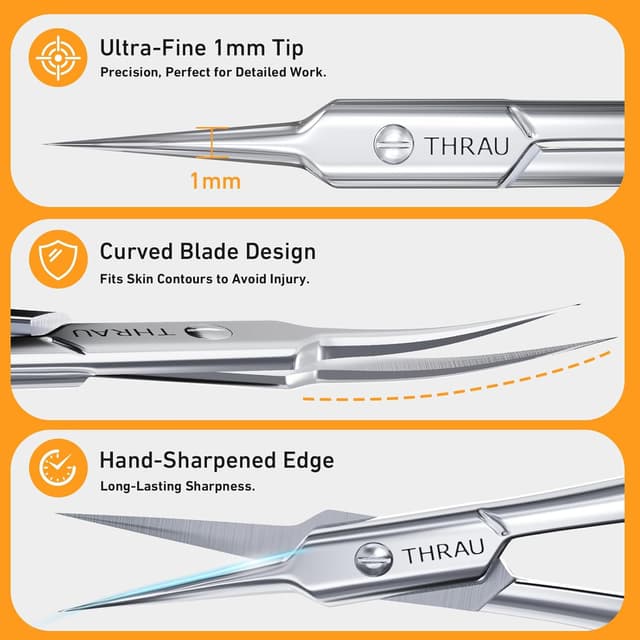 Detalle 2 de THRAU Forbici per Cuticole extra sottili con lama curva in acciaio inox