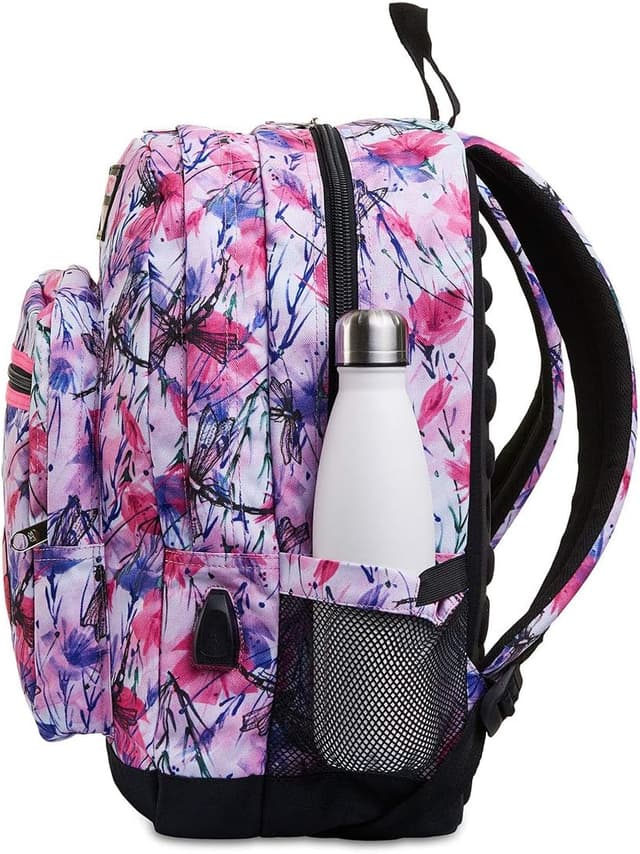 Detalle 2 de Seven Rucksack für Schule, Sport und Freizeit (rosa) – mit Trinkflaschenfach und USB-Stecker, 34 l