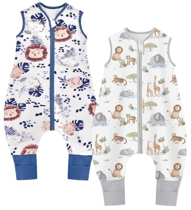 Detalle de Chilsuessy Baby-Schlafsack mit Füßen im 2er-Set, 1,5 Tog – 100% Baumwolle (105–120 cm)