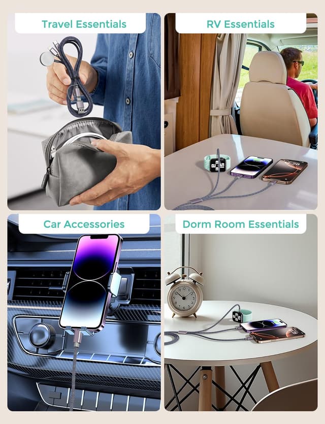 Detalle 2 de Travel Essentials 3-in-2 USB-C Charging Cable 4FT