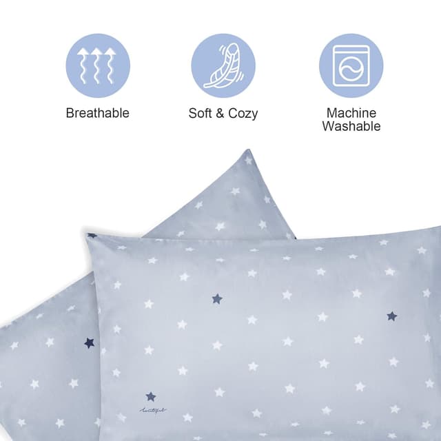 Detalle 2 de Vicloon Kinder Kissenbezug (2er-Set) 40 x 60 cm aus Baumwolle mit Umschlag – Sterne grau