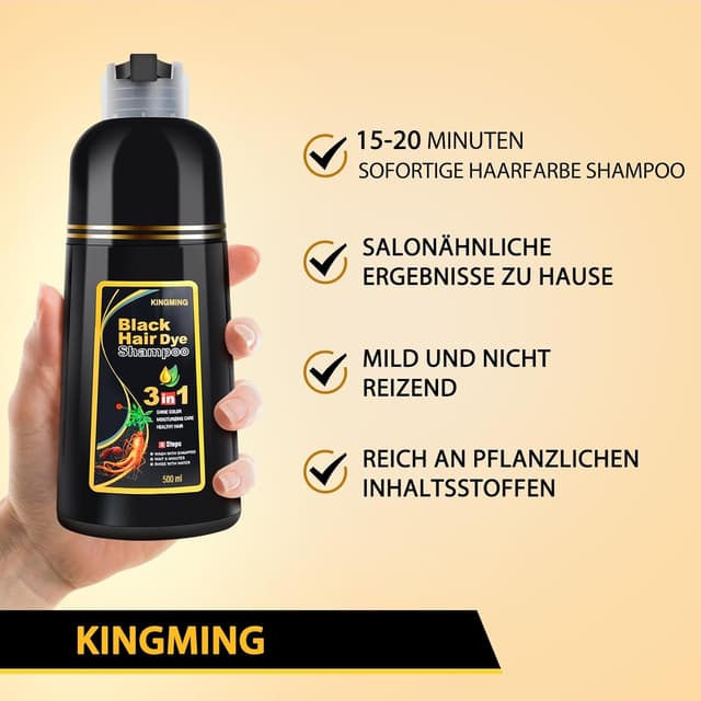Detalle 2 de Black Hair Dye Shampoo 3‑in‑1 Schwarz 500 ml
